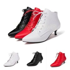 Runway Womens Kitten Heel Pointy Toe Lace Up Ankle Boots Fashion Formal Shoes SZ