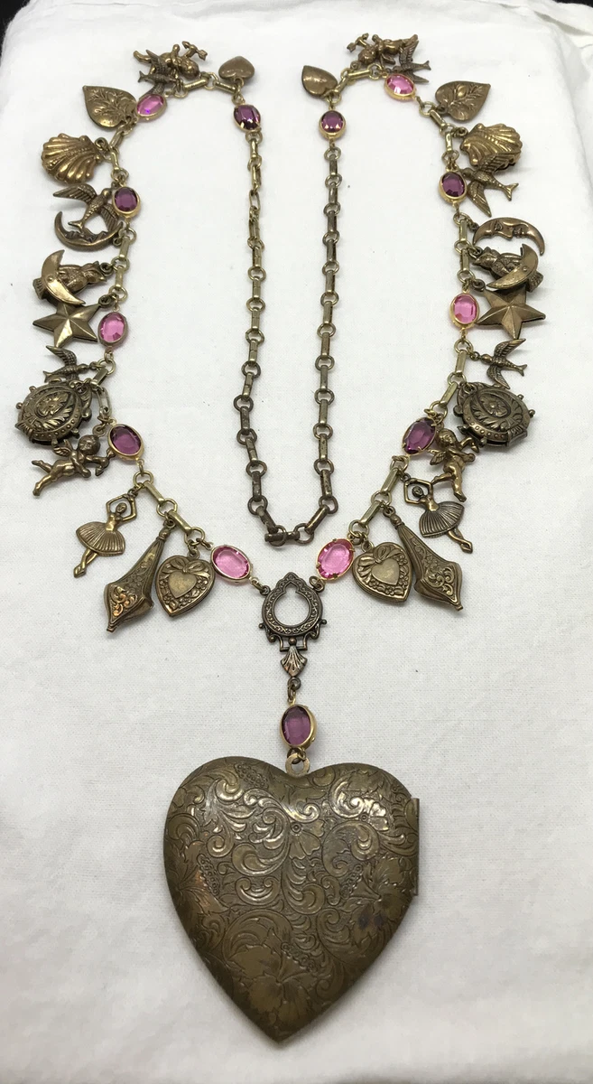 Vintage Designer Sadie Green Victorian Revival Brass Pink Glass
