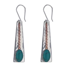 Sterling Silver & Copper Turquoise Drops, Hammered Silver with Turquoise Cabocho