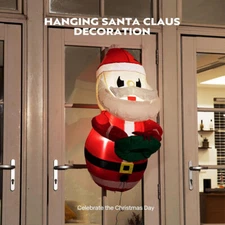 3.5ft Long Christmas Inflatable Santa w/ Wreath Broke Out from Window Yard Deco