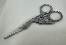Stork Craft Scissor 3.5" Embroidery Crane Bird Sewing Sharp Point Silver Toned