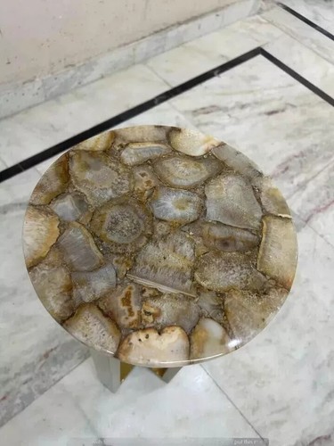 Brown Agate Console Drink Table Top, table top 12 inch with 28 inch metal legs - Picture 7 of 10