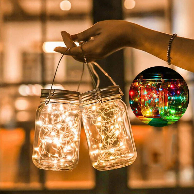 Start Isbjørn mærke Lamp Mason Jar Lid Party Decor Fairy String Solar Powered 20LED Lights  Garden | eBay