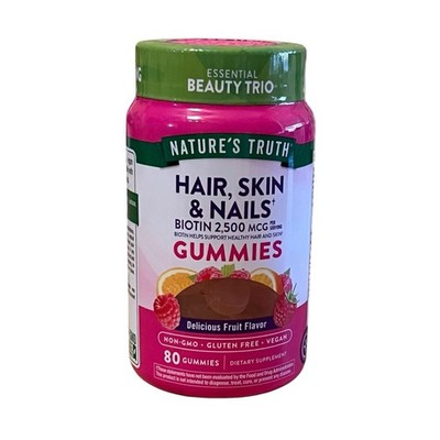 Nature's Truth Hair Skin & Nails 2,500 mcg Biotin 80 Gummies Fruit Exp 07/2026