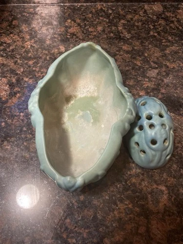 Van Briggle Tulip Bowl & Flower FrogTurquoise Blue Pottery