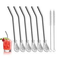 6 Metal Spoon Straws, 6 Pcs Stainless Steel Drinking Filter Straws, Reusabl...