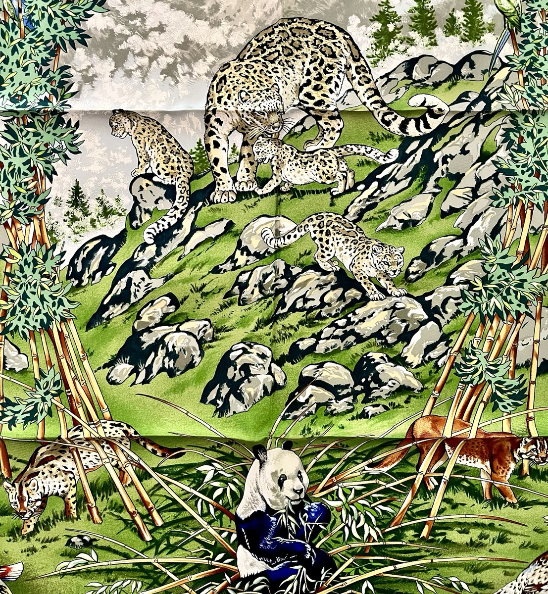 Hermes SICHUAN Silk Scarf~Panda, Leopards, Monkeys & More~UNUSED