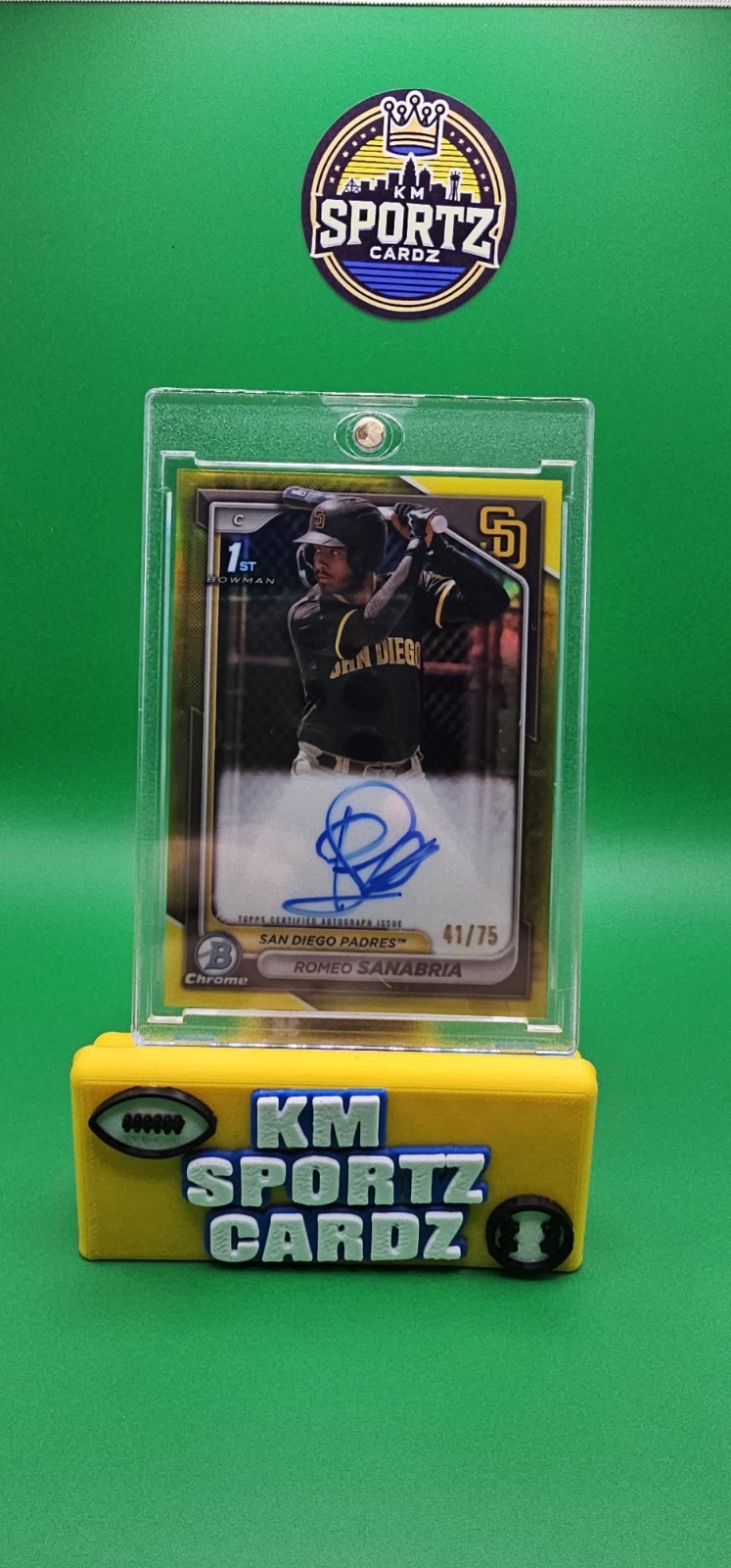 2024 BOWMAN CHROME YELLOW REFRACTOR AUTO #CPARS ROMEO SANABRIA RC /75