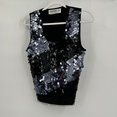 Joseph A Womens Sequin Top Size S Beaded Fringe Rave Disco Party Festival