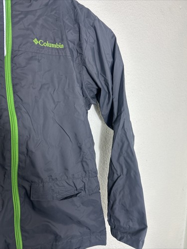 Columbia Rain-Zilla Jacket Youth Medium 10/12 Lined Waterproof Hooded Gray Green - Picture 4 of 15