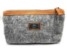Wool and Pure Leather Luxury Travelers Small Cosmetic Bag, Toiletries, or Uti...