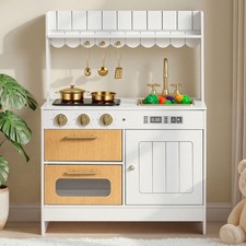 VEVOR Play Kitchen for Kids Wood Kitchen Playset for Toddlers Ages 3-8 Off-White