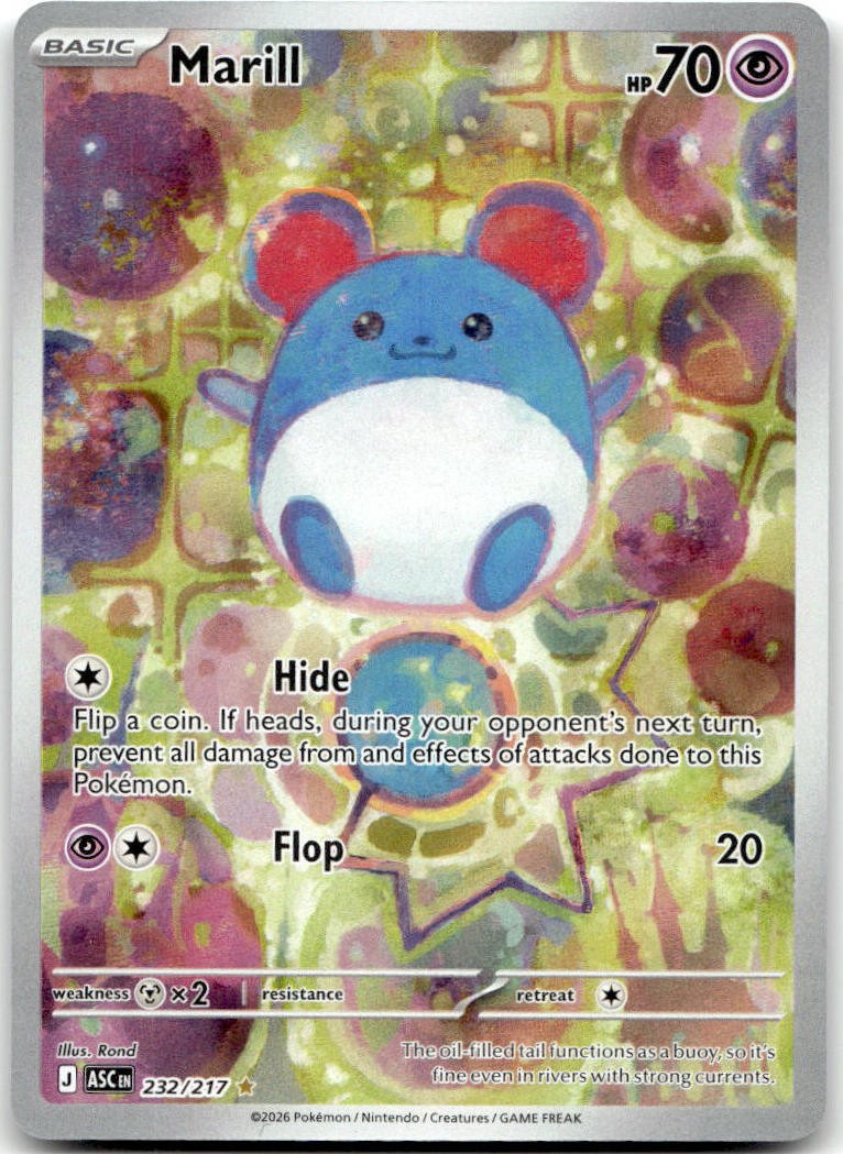 MARILL 232/217 -- NEAR MINT -- ILLUSTRATION RARE ASCENDED HEROES POKEMON HOLO --