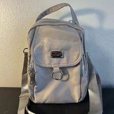 Women's Mini Crossbody Purse Gray Nylon Small Shoulder Bag Travel 3 Pockets