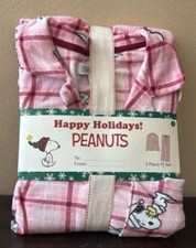 Munki Munki Snoopy Peanuts Pajama Gift Set Set Womens Sz L New Christmas Plaid