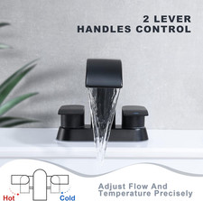 Waterfall Bathroom Sink Faucet Matte Black, Two Handles Bathroom Faucet with ...