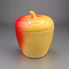 VTG Hazel-Atlas White Milk Glass Red Yellow Apple Jelly Jam Jar W/ Lid 4"