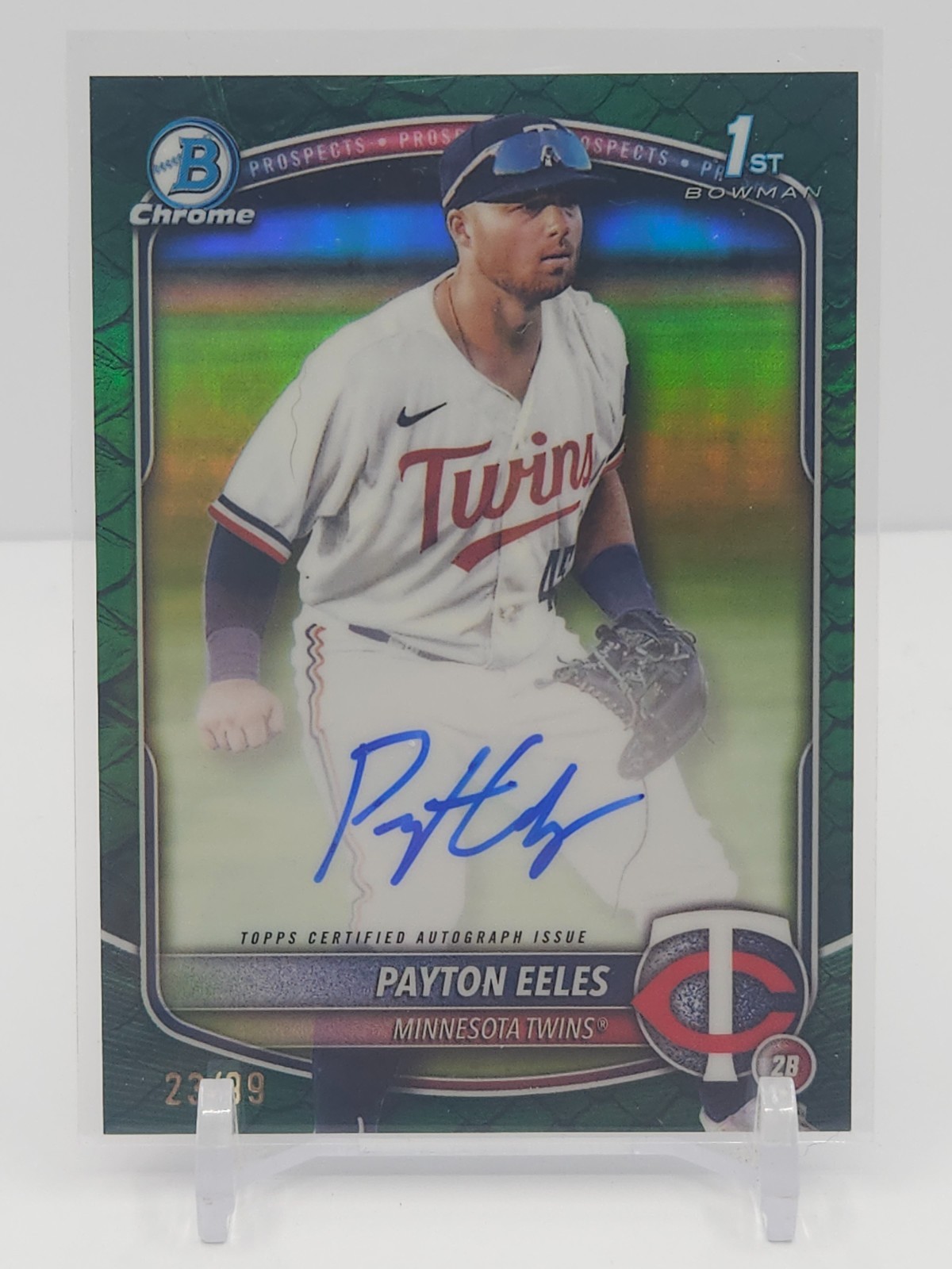 PAYTON EELES 2025 BOWMAN CHROME 1ST BOWMAN GREEN REPTILIAN AUTOGRAPH! #23/99!