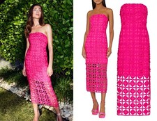 MILLY KAIT STRAPLESS TILED FUSHIA MILLY PINK LACE MIDI DRESS NWT 595 SZ 4 CUTOU