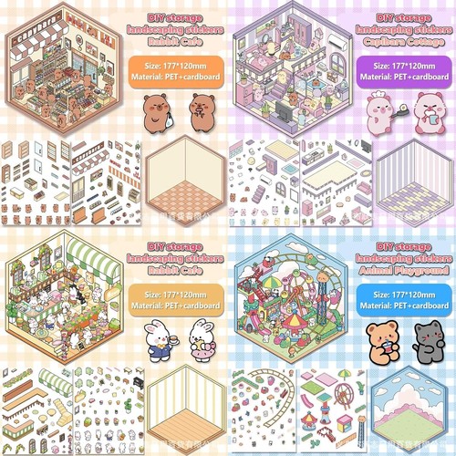 DIY 3D Sticker Scenes, 4 Scene Sets with Tweezers, Multi Themed Cartoon Scenes - Imagen 3 de 8