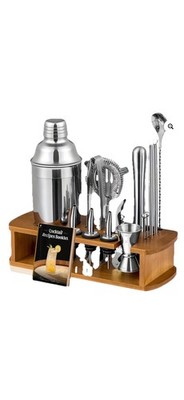 Godmorn 15 Pc Cocktail Shaker Set Stainless Steel Bar Kit Bamboo Stand New