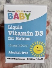 California Gold Nutrition Baby Vitamin D3 Drops, 10 mcg EXP 10/2027