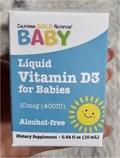 California Gold Nutrition Baby Vitamin D3 Drops, 10 mcg EXP 10/2027