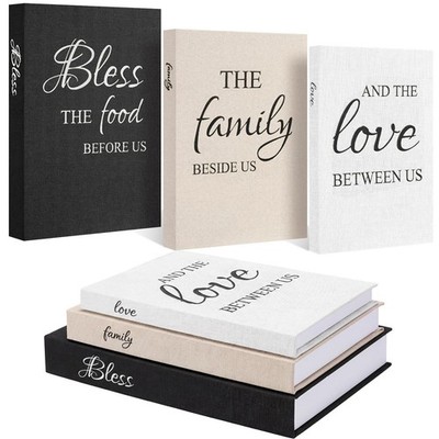 3 PCS Bless Family Love Decorative Books Linen Faux Stacked Home Decor