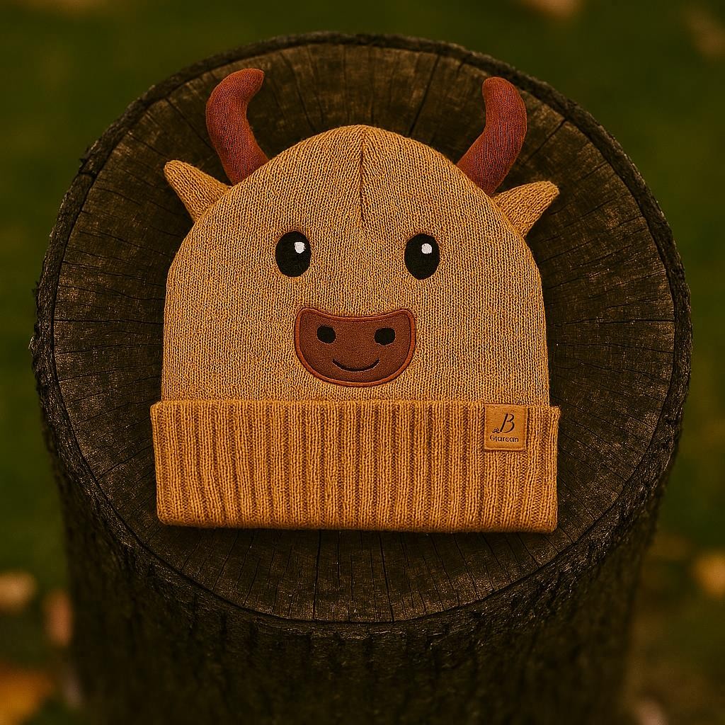 Childs Knitted Winter Hat Thermal Beanie Highland Cow Novelty Boys Headwear