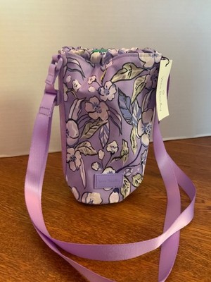 Vera Bradley Water Bottle Crossbody Bag Wild Roses Lavender Recycled Cotton NEW