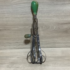 A&J Hand Crank Egg Beater Mixer PAT APLD FOR Made In USA Wood Handle Green