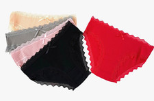 Lot 5 Women Bikini Panties Brief Floral Lace Cotton Underwear Size M L XL F530