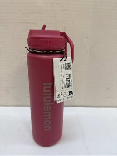 Lululemon Back To Life 24oz Tumbler Sport Trinkflasche Pink Spellout Metall