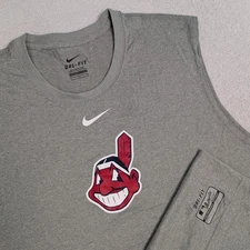 MLB BASEBALL VINTAGE CLEVELAND INDIANS T SHIRT SZ L NIKE AUTHENTIC MUSCLE SHIRT