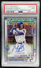 2021 Bowman Maximo Acosta Chrome Prospect Auto Speckle Refractor #/299 PSA 9