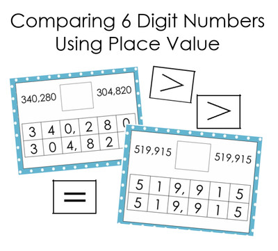 Using Place Value to Compare 6 Digit Numbers Math Center Learning Resource Game