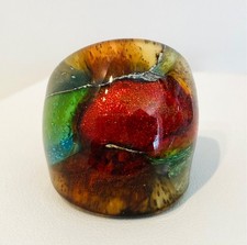 Vintage Murano Glass Hand-Blown Foiled Art Glass Domed Abstract Art Ring SZ 5.75