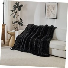 Luxury Fluffy Faux Fur Throw Blanket,Thick Fluffy Fuzzy Throw 50" x 60" Black