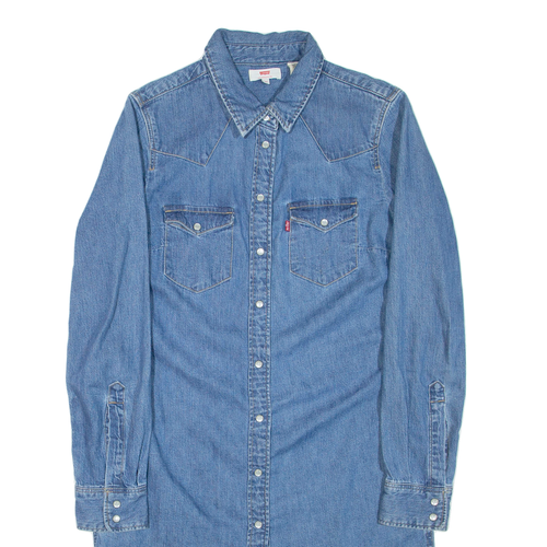 LEVI'S Womens Shirt Dress Blue Denim Long Sleeve Knee Length XS - Picture 2 of 6