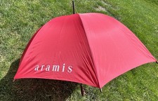 Vintage Red Aramis Umbrella Parasol  J Shaped Wooden Handle EUC
