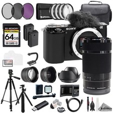Sony ZV-E10 Black Body  E 55-210mm f/4.5-6.3 OSS Lens 64GB 9PC Filter-MEGA Kit