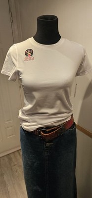 NEW ALPHA KAPPA ALPHA White Stretch Top S Pink Green 1908 Afro Bbl-Gum + Hangar 