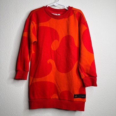 Adidas Marimekko Girls Red Orange Laine Wave Sweatshirt Dress Size 5-6Y 2XS