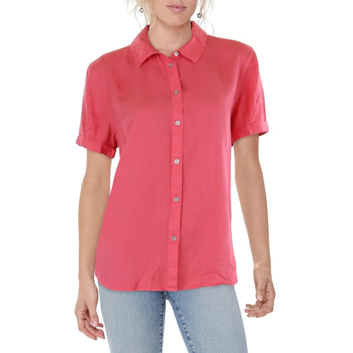 Женская рубашка на пуговицах с воротником-стойкой из тенсела DKNY Jeans BHFO 9883