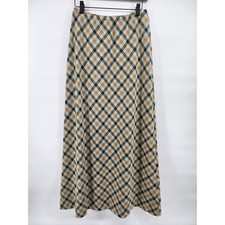 Vintage sz 14 Plaid Maxi Skirt Bohemian Beige Green Tartan Full Length Union