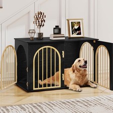 Hundek&auml;fig M&ouml;bel 100 cm 3 T&uuml;ren Schwarz Gold f&uuml;r Hunde Haustierbox