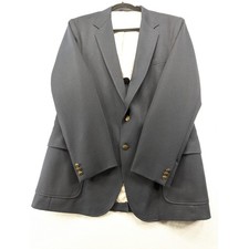 Vintage Haggar Magic Stretch Navy Blue Blazer Gold Crest Buttons Washable Large
