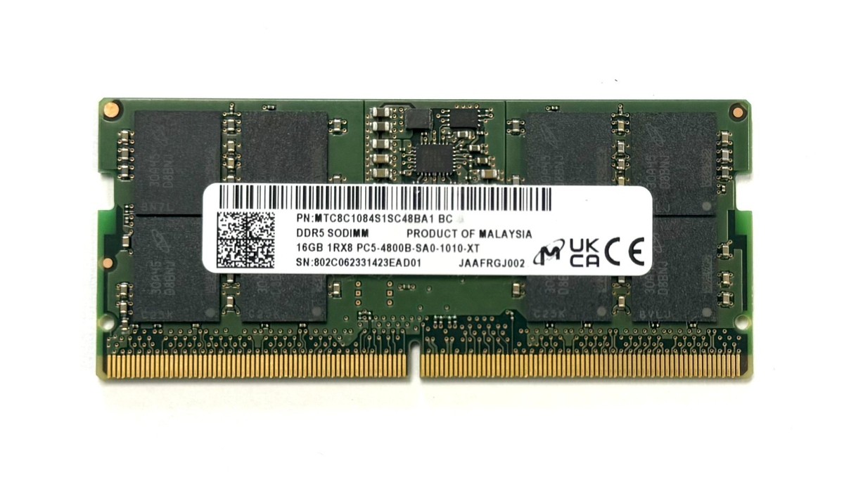 Micron 16GB DDR5 4800MHz 1Rx8 PC5-4800B SODIMM Laptop Memory