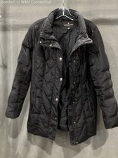 London Fog Women's Quilted Puffer Jacket Black Snap Front Size M