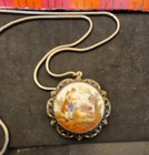 Coro Locket Vintage Porcelain Courting Couple Large 30" Snake Chain — photo 10